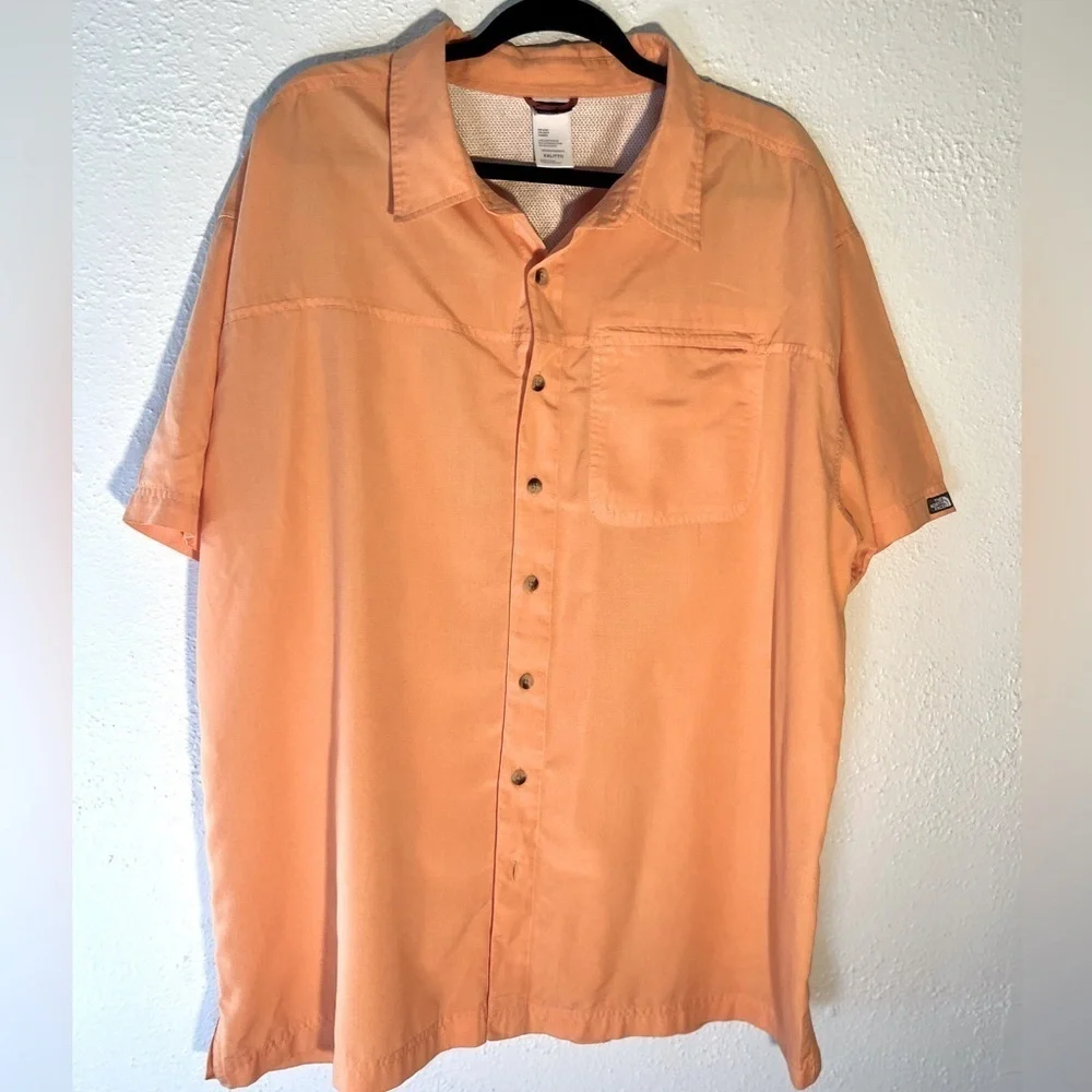 North Face Men's Orange Shirt Button Up Short Sleeve Outdoor Fishing Hiking XXL